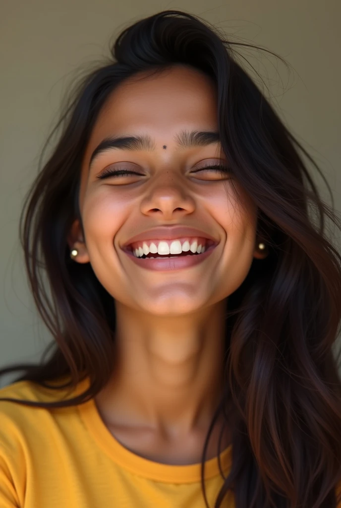 Punjabi girl laughing wearing t shirt 