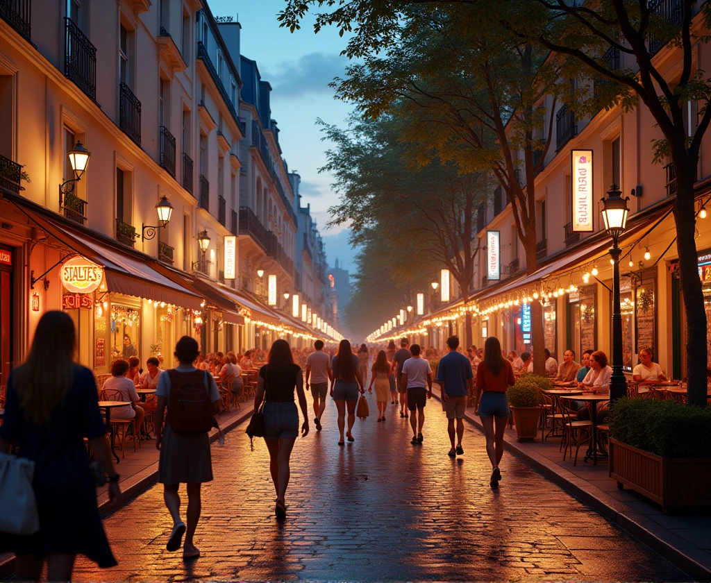 ultra realistic photo of street in paris made on iphone for instagram stories aesthetics summer night 