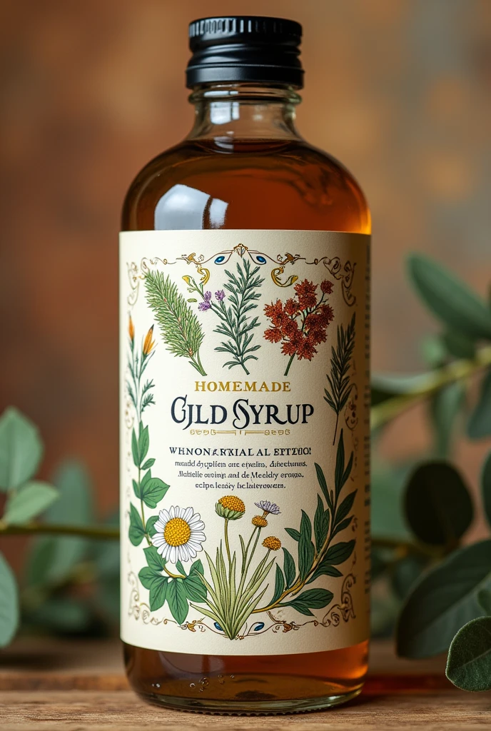 Make a picture of a label so you can strain it into a homemade cold syrup with medicinal plants in Spanish
