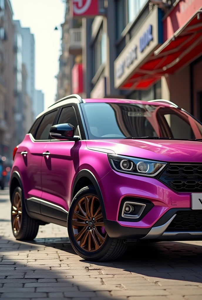 Pink xuv 700 with brown rims
