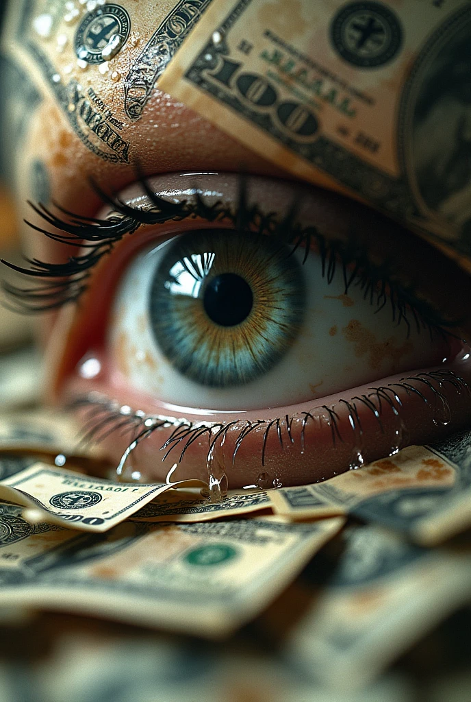 Eye crying over lots of money