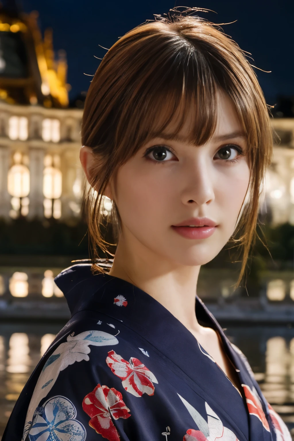 ((masterpiece:1.4, Highest quality)), (Realistic photos:1.4),
((1 person)), (Otherworldly beauty), (dream-like),
(超High resolution:1.2), Very delicate and beautiful, wonderful, Very detailed CG Unity 8k wall paper, Very detailed, High resolution,
Soft Light, Beautiful detailed, Very detailed eyes and face, Beautiful and detailed nose, Beautiful and detailed,
(Portrait of a Parisian woman wearing a yukata:1.3), (Outdoor), (With the illuminated Louvre at night in the background:1.3),
Cinema Lighting, Perfect Anatomy, Slender body, (Dark blond hair), (Parted bangs), (bright eye color),
Cowboy Shot