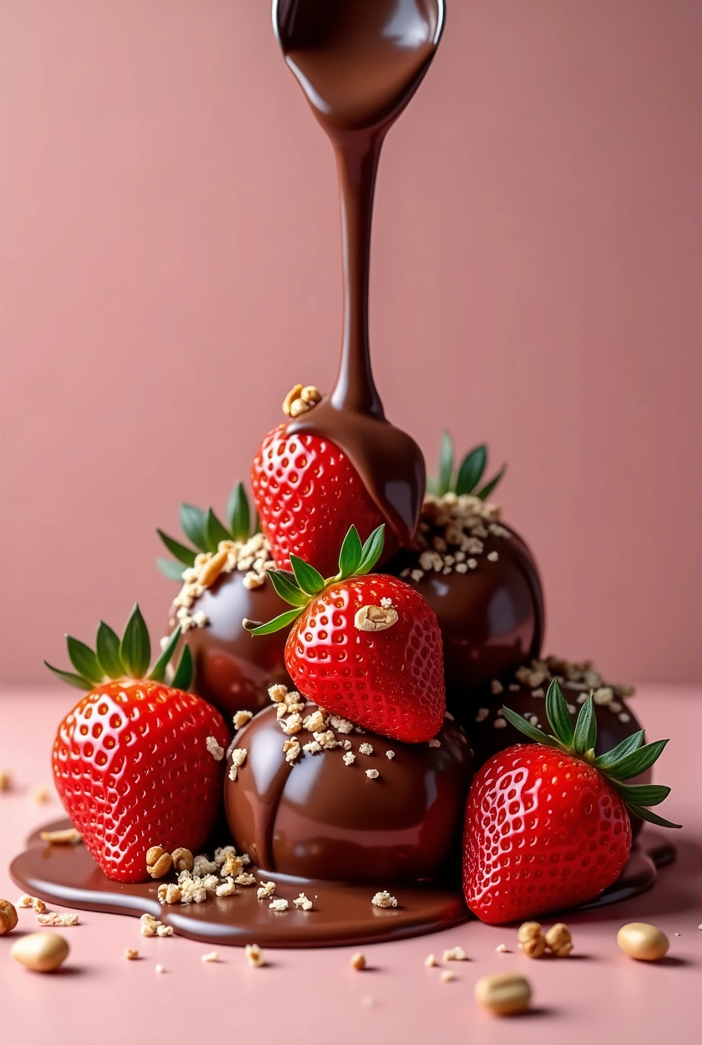 Strawberries with melted chocolate and toppings
