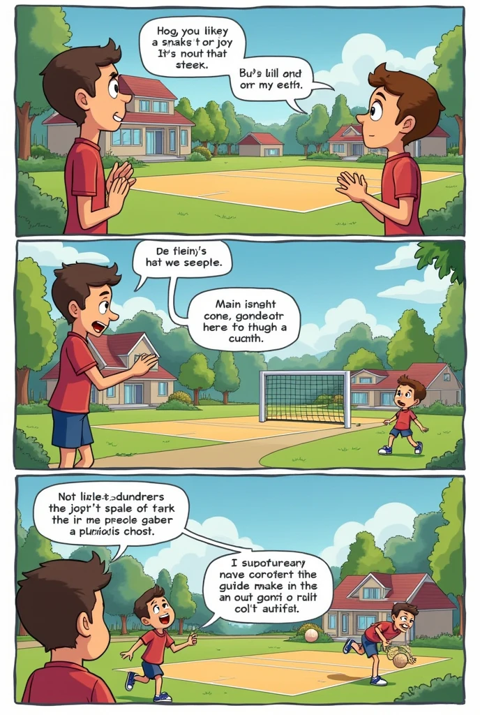 cartoon: "Get Active and Live!"
Viñeta 1: The Sedentary Life
(Image: Alex sitting on the couch, surrounded by snacks and watching television.)
Dialogue:
Alex: "I have no energy for anything... I just want to stay here."
Viñeta 2: The Invitation
(Image: Sara enters Alex's house, with a soccer ball in his hand and a smile.)
Dialogue:
Sara: "Hello, Alex! What are you doing? Let's go to the sports club! It is fun."
Viñeta 3: The First Attempt
(Image: Alex on the sports field, a little nervous, while other kids play.)
Dialogue:
Alex: "I don't know if I can do it... I've never played before."
Sara: "Just have fun! Everyone is here to learn."
Viñeta 4: Discovering Sport
(Image: Alex running after the ball, with an expression of emotion.)
Narration: "With each pass, Alex feels his energy growing."
Dialogue:
Alex: "This is great! I feel more alive."
Viñeta 5: El coach
(Image: A coach encouraging Alex and other boys.)
coach: "Well done, equipment! Remember, Sport improves our health and unites us."
Viñeta 6: The Challenge
(Image: Alex in a competition, with a group of friends cheering him on from the finish line.)
Dialogue:
Alex: "I can do it! I've worked hard to get here."
Viñeta 7: The Celebration
(Image: Alex with a medal, Smiling and celebrating with Sara and the coach.)
Dialogue:
Alex: "Thanks for motivating me. Sport is amazing!"
Sara: "I knew you would make it!"
Viñeta 8: Final Reflection
(Image: Alex and Sara sitting in a park, talking and laughing.)
Narration: "Now, Alex has discovered that physical activity not only improves his health, but also brings joy and new friendships."
Dialogue:
Alex: "Get active and live! I will never be sedentary again."