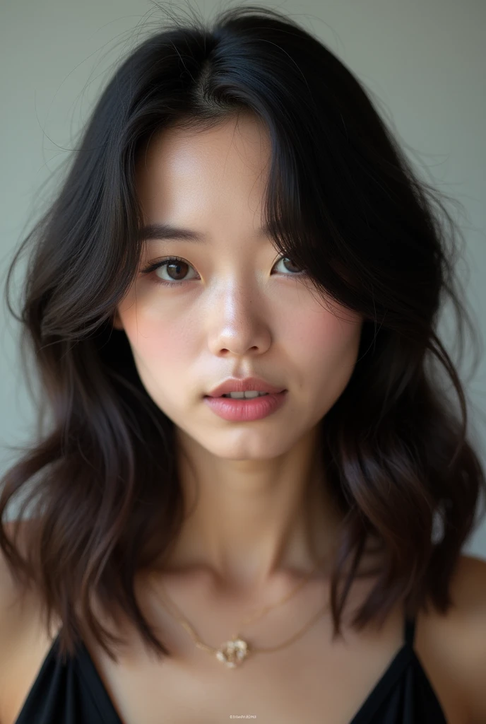 3 photos for a dating app, of an adult girl, dark ombre hair, white, dark eyes, the same girl