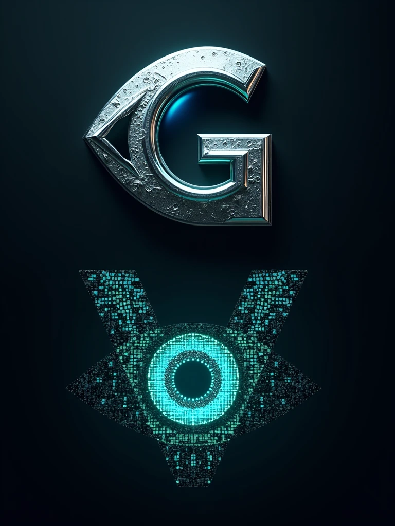 Main Idea: A digital eye symbol combined with the letter "G" or "V," representing the vision and creativity behind AI-generated visuals.

A futuristic eye symbol with a glowing blue iris, integrated into the letter "G," with silver metallic details.
An abstract eye design with a "V" in the center, using neon teal and black, representing the visionary aspect of AI in art.
A digital eye composed of tiny squares (pixels) that form the letter "G" within it, with a gradient from dark blue to vibrant green.