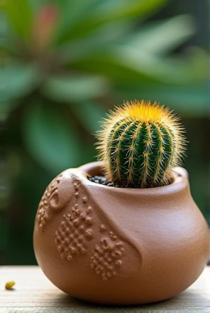 Make a pottery with a legume or mini cactus inside, the vase could have stronger details