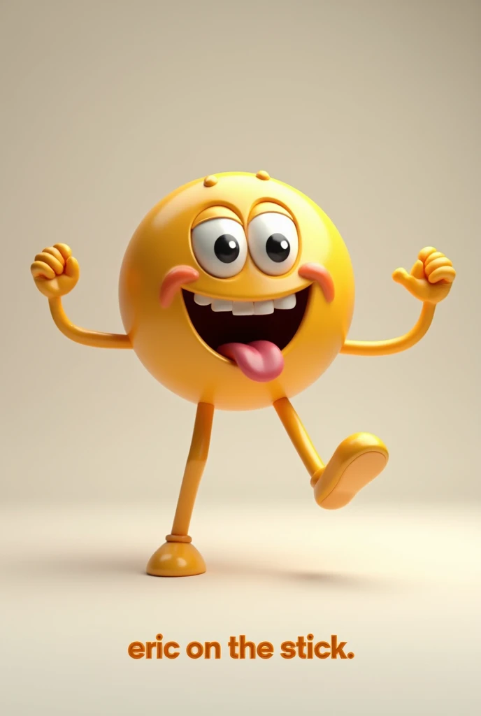 Extremely detailed 3D drawing of a circular emoji with very thin arms and legs making a face with an expression known as "lero lero 🖐😜🤚". caption written below "blah blah blah eric on the stick lol"