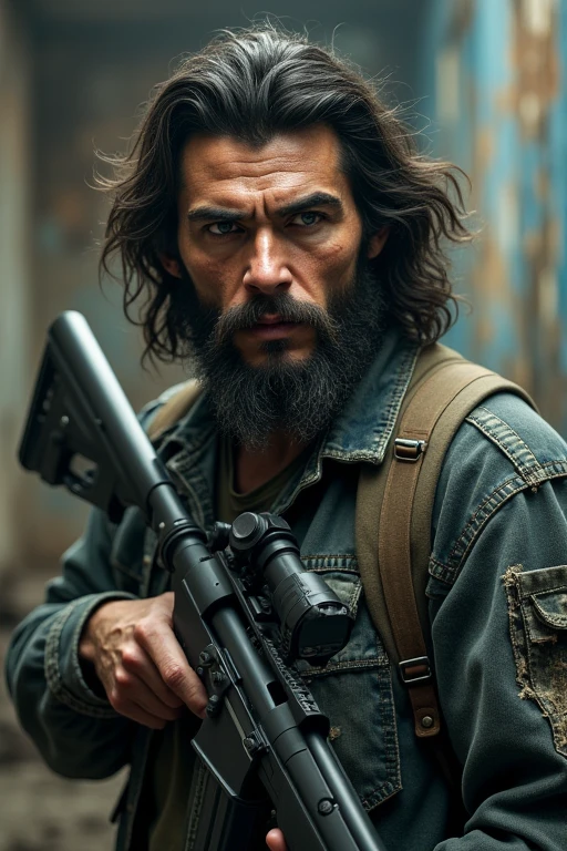 Wolfman Jeans model is Che Guevara, his weapon is a sniper rifle