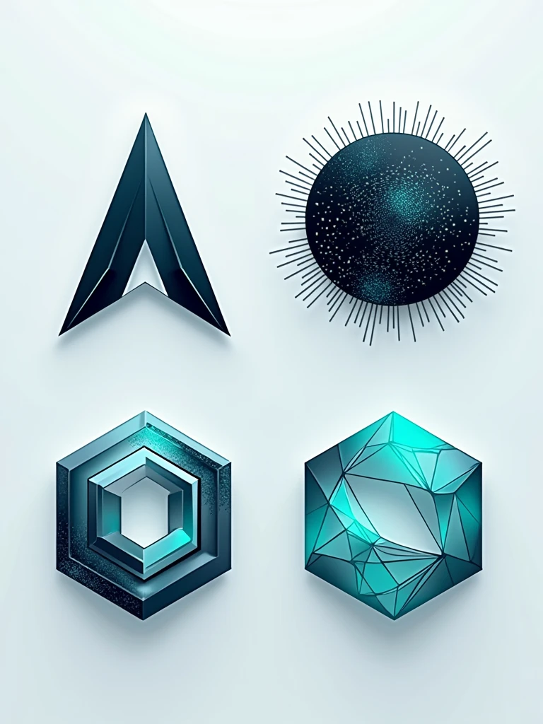 Main Idea: A geometric symbol or abstract icon representing both AI and creativity, without focusing on specific letters.
An abstract, triangular symbol with sharp edges, in dark blue and silver, with a digital glitch effect to represent AI innovation.
A circular, pixelated pattern with a gradient from black to teal, symbolizing the fusion of technology and art, with subtle hints of silver.
A polygonal design with interconnected nodes in a vibrant neon teal and deep blue, representing the networked nature of AI and creativity.
