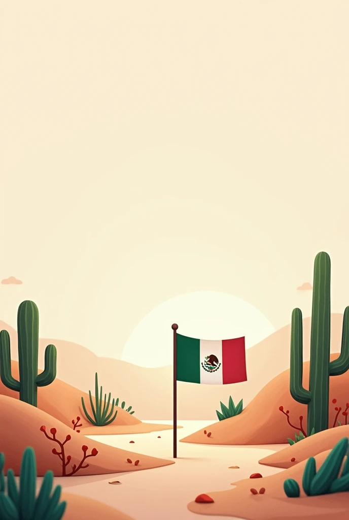 I want a horizontal background in neutral colors with small details of the patriotic month of September, but without symbols and without flowers, They can be cacti or things that represent Mexico but with a space in the center and a small Mexican flag.,