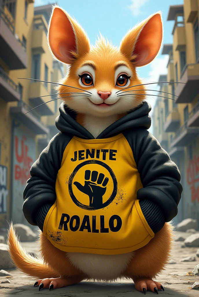 Chiguiro revolutionary student dressed in a yellow and black shirt