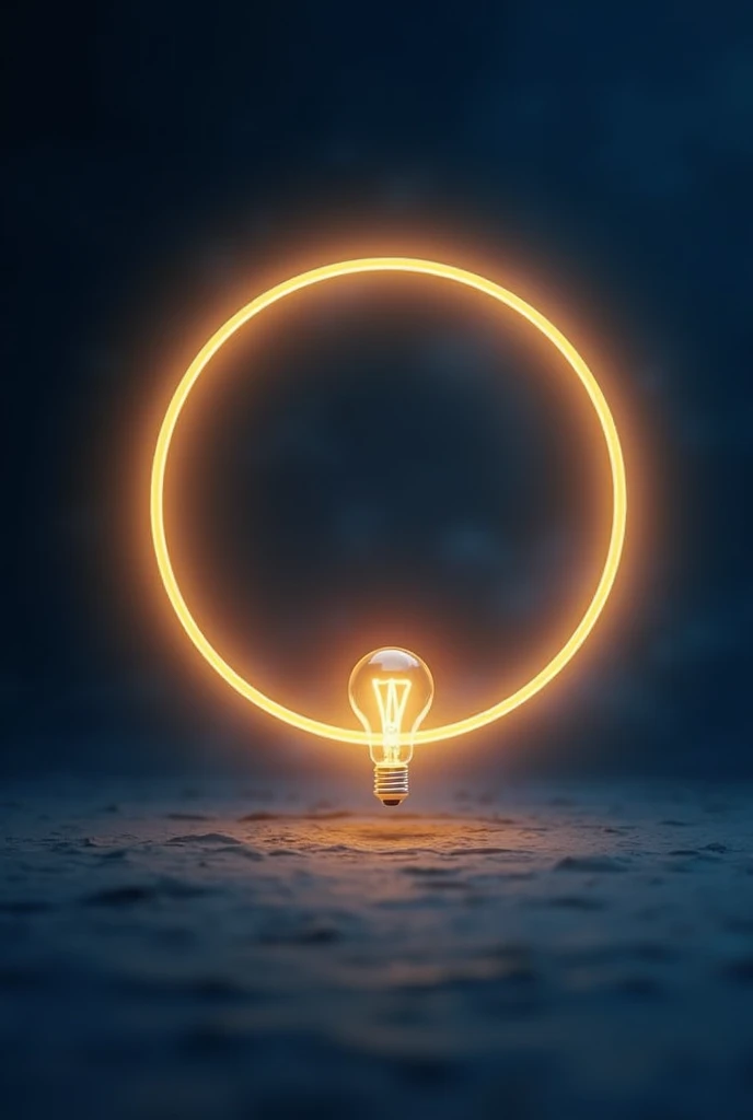 a golden circle with a navy blue background for instagram highlights with an unrealistic light bulb, and golden in color