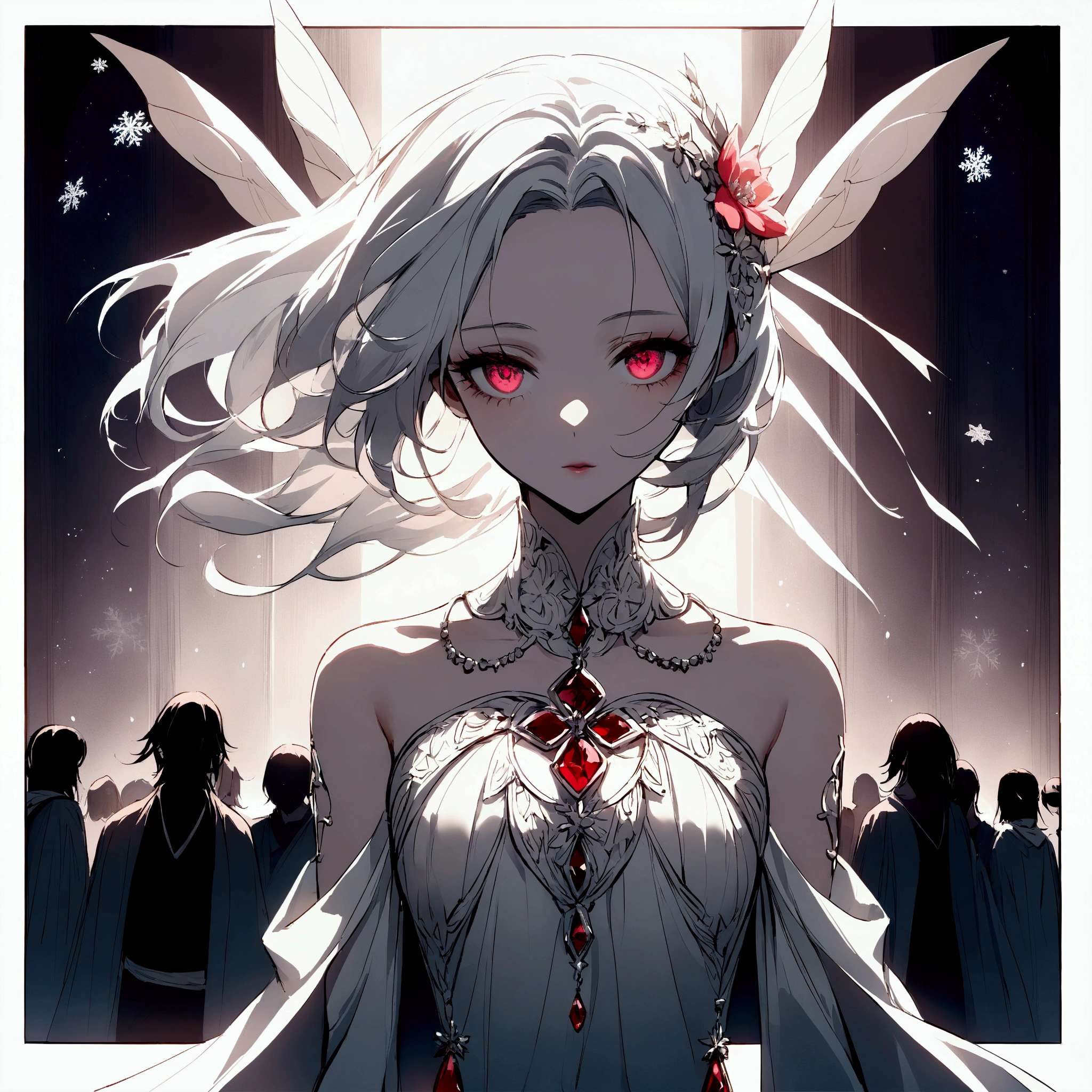 Ymir possesses an ethereal beauty, with her flowing white hair and captivating ruby eyes that sparkle like precious gemstones. Her frame exudes a delicate grace, reminiscent of a fairy from a timeless tale. Her porcelain skin, as smooth as a peach blossom, enhances her pure and innocent allure.
Even amidst a crowd, Ymir stands out like a rare gem, evoking the image of pristine snowflakes, captivating and enchanting. Her beauty transcends her physical appearance, radiating a gentle warmth and kindness that touches the hearts of those around her.