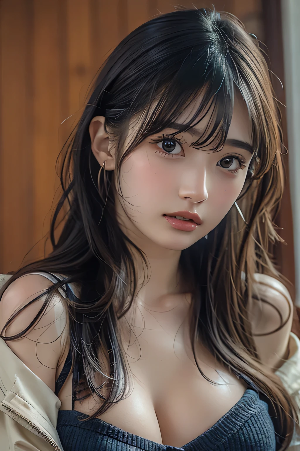 Did G, One person, Detailed skin, View your viewers, Brown eyes, (long hair with bangs:1.2), (large chest:1.0), (middle breast wheel:0.8), (Realistic:1.4), (Highest quality:1.0), (Ultra-high resolution:1.0), 8k, RAW Photos, (masterpiece:0.2), (Pure Eros Face_v1:0.5)
