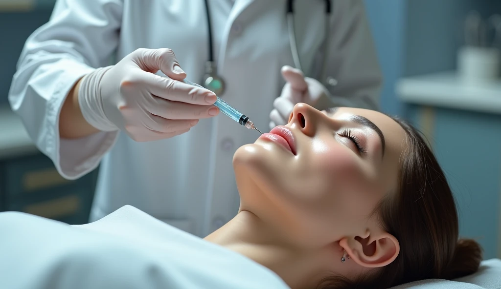 Plastic surgeon using micro-needles and syringes for a collagen induction therapy session