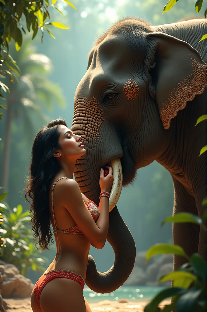 Sunny Leone blowjobing elephant penis