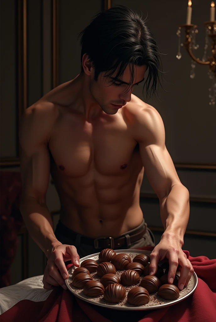 chocolates with black haired white man having sex