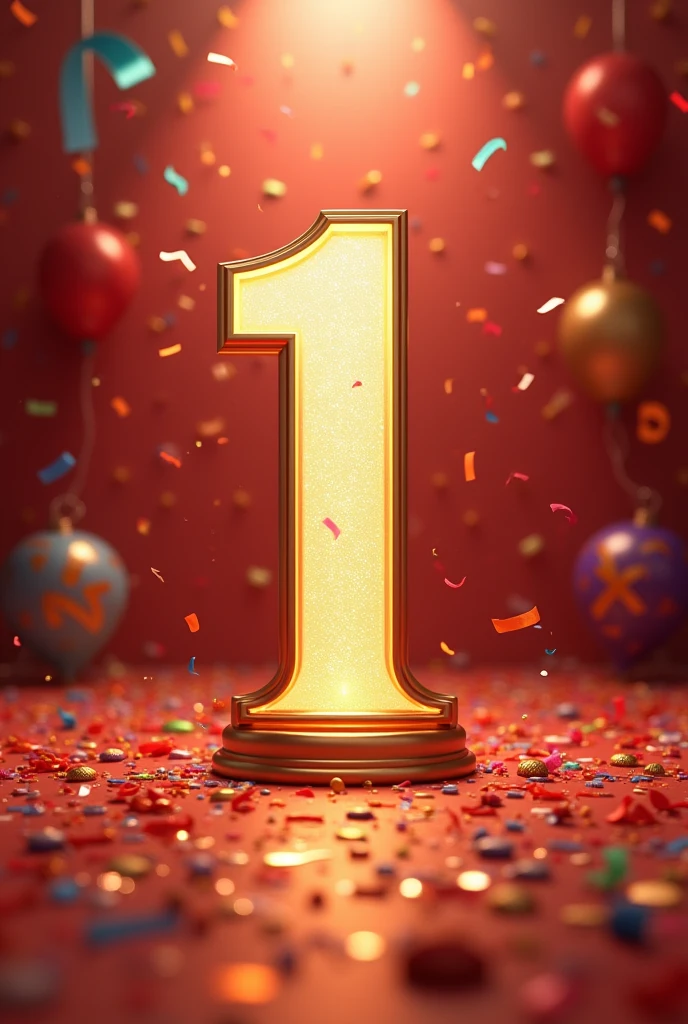 A big number "1",write "Year Anniversary " at the left bottom corner of the number, background celebration theam