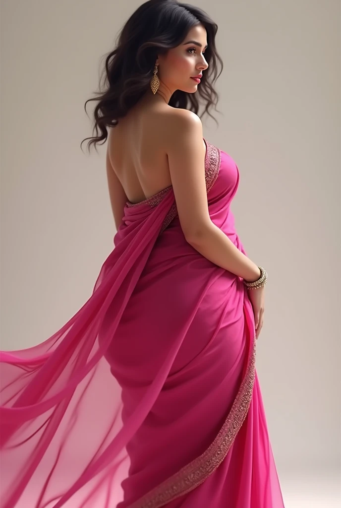 A woma in sari big breast big ass pink sari side view