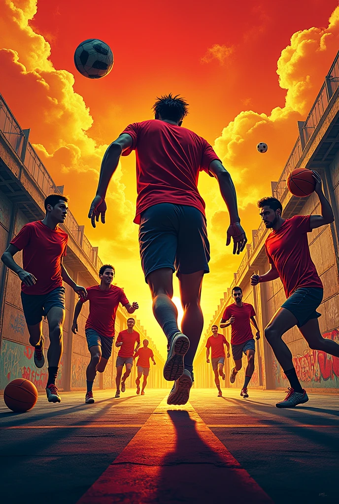 I want a background design for my sportsweek event poster it should be just a background like money heist but all sports should be there