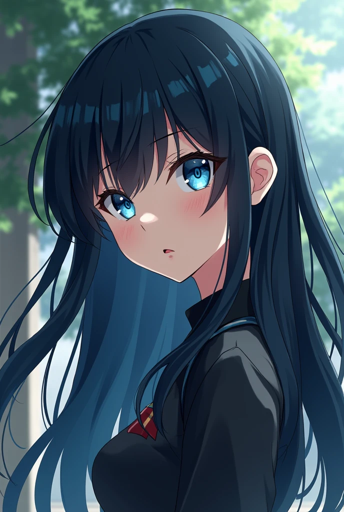 Girl with bright blue eyes, Bblack hair, skin fair, アニメ, estilo Jujutsu Kaisen, lightly
