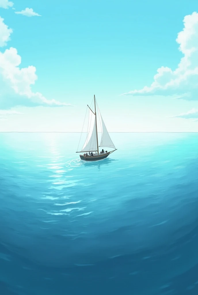 A boat sailing on the sea with 2 people View from afar