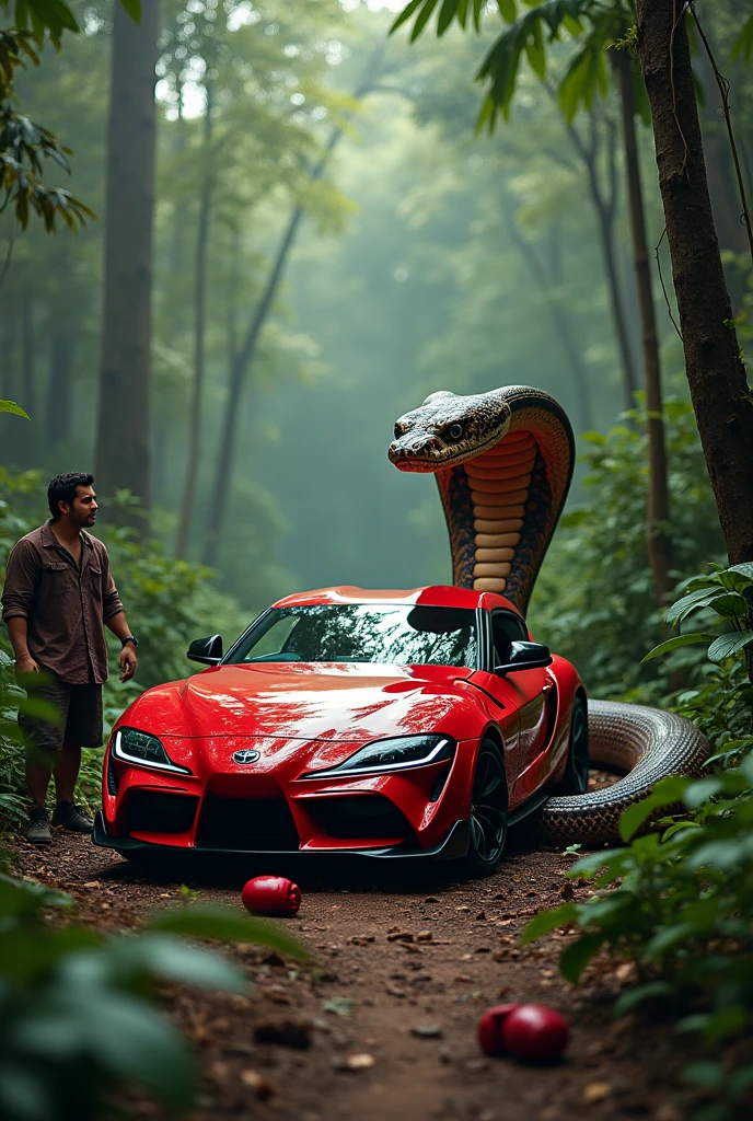 Man finds a mint condition Toyota Supra MK4 in the Amazon, surrounded by a giant cobra and boxing elements 
