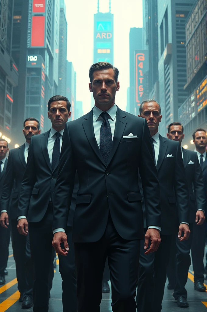 Three men in suits and sunglasses walk in a dark room, Suits, wearing a suits, 3-piece suit, wearing causal black suits, wears a suit!, key art, movie promo image, Men in tuxedos, formal clothes, Wearing a strict business suit, neo - noir style, all the people are wearing suits, Wearing a black suit, neo noir style