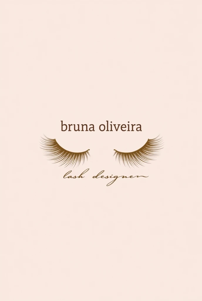 Create a stylish and modern logo for the company called 'Bruna Oliveira Lash Designer'. Design should be feminine, sophisticated and minimalist, with soft colors like light pink, golden or nude. Include a stylized icon of long, curled eyelashes, incorporating elements of beauty and delicacy. The company name text should be in a flowing, cursive font., which refers to the aesthetics and elegance of eyelash design. The logo should convey a sense of luxury and professionalism., but without exaggeration, keeping an innovative touch."