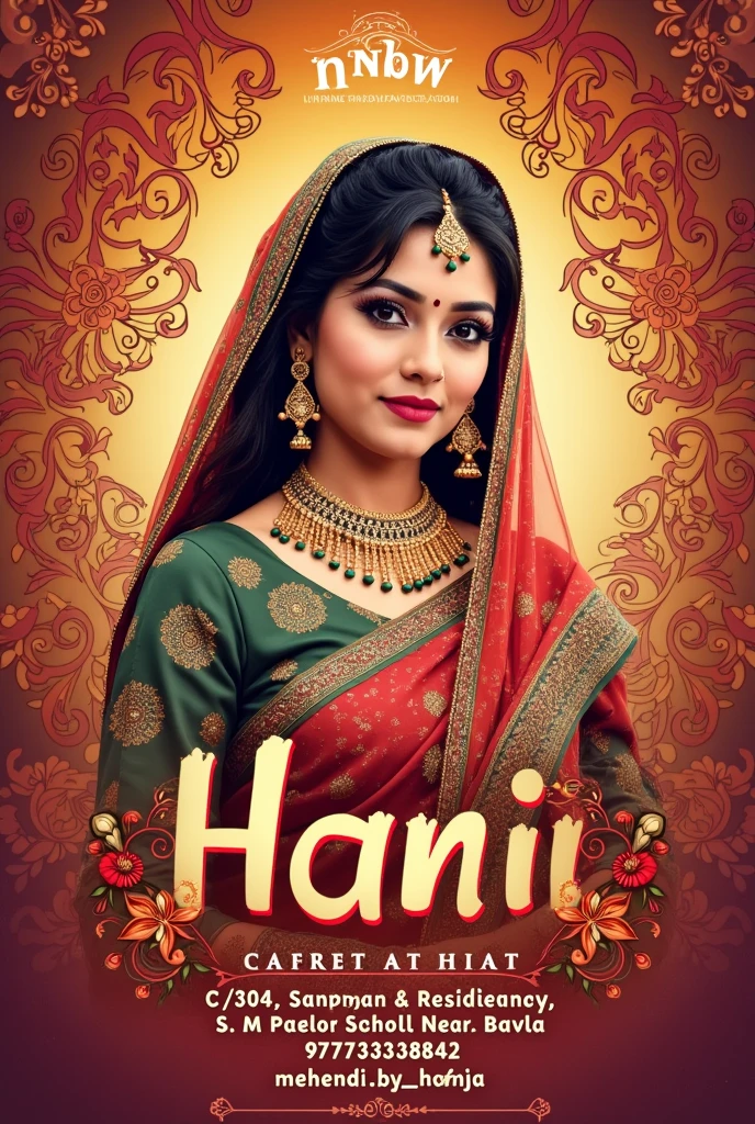 
Poster title:- Mehendi by hani
Poster background:- Mehendi photos
Address:- C/304, Sanppan residency, S. m.patel.school near, bavla. 
More information:-
Moblie no:-9727343842
Instagram I'd:-Mehendi_by_hani