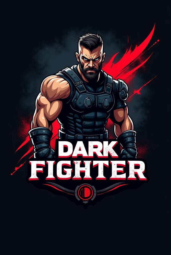 Logo of the text dark fighter with a fighter man