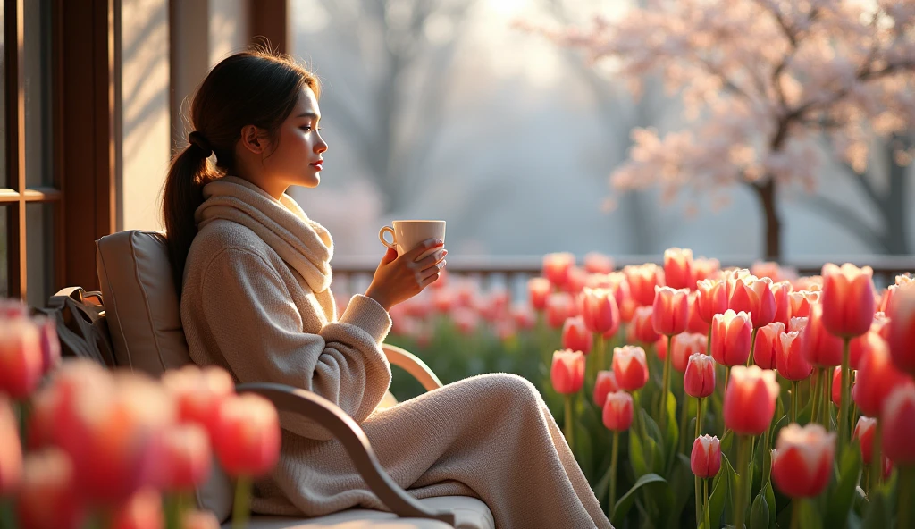  Let the winter chill fade away as you indulge in a cup of tea surrounded by a stunning bunch of tulips on your veranda. It’s the perfect way to enjoy the season in style.