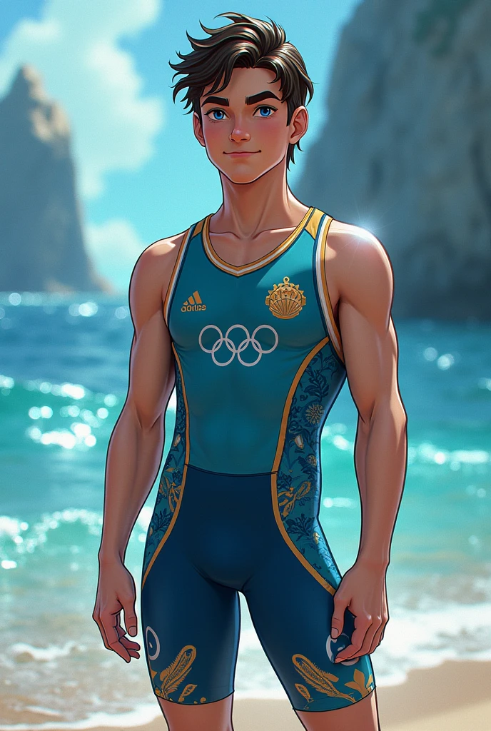 CREATE A COMPLETE OLYMPICS UNIFORM FOR BOYS WITH THE IMAGE OF PRINCE ERIC THAT IS VERY BEAUTIFUL 