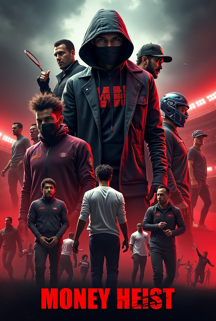I want a money heist background design where all sports games should be there