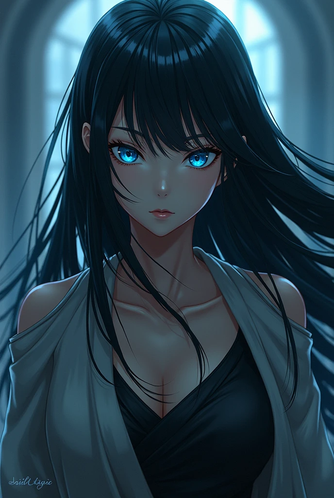adult, Woman, clear blue eyes, Bblack hair, skin fair, アニメ, estilo Jujutsu Kaisen, grappling

