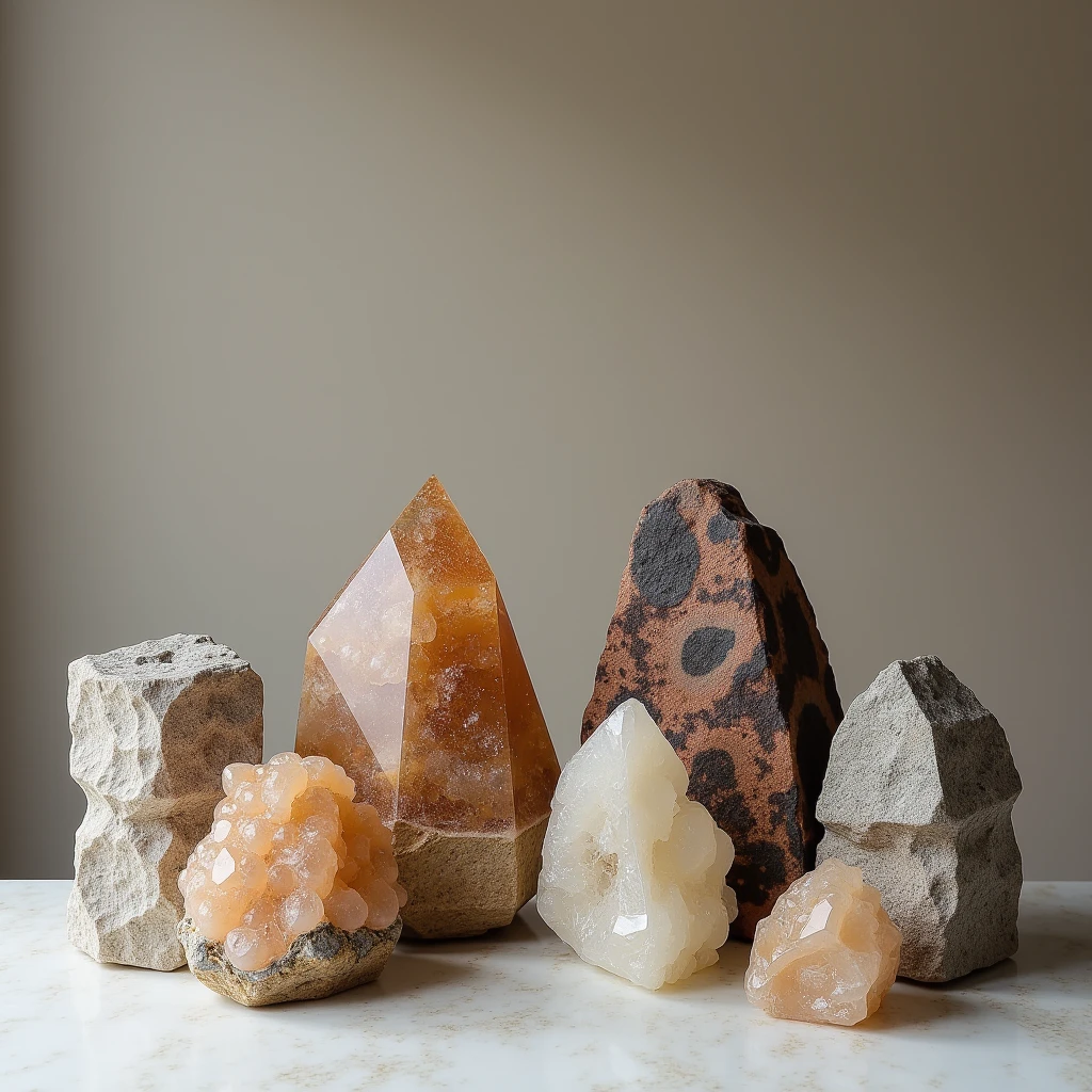 quartzitos, limestones and gneisses on a table