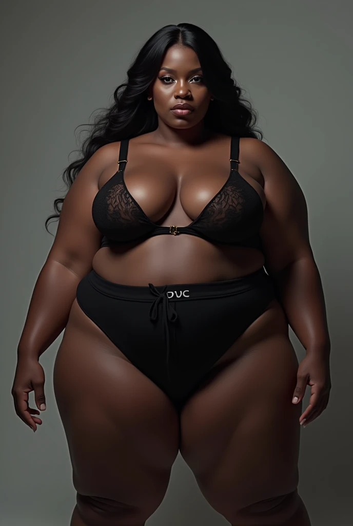 Rihanna ssbbw, thick thighs , (((cellulite))), black thong ,sitting on recliner ,