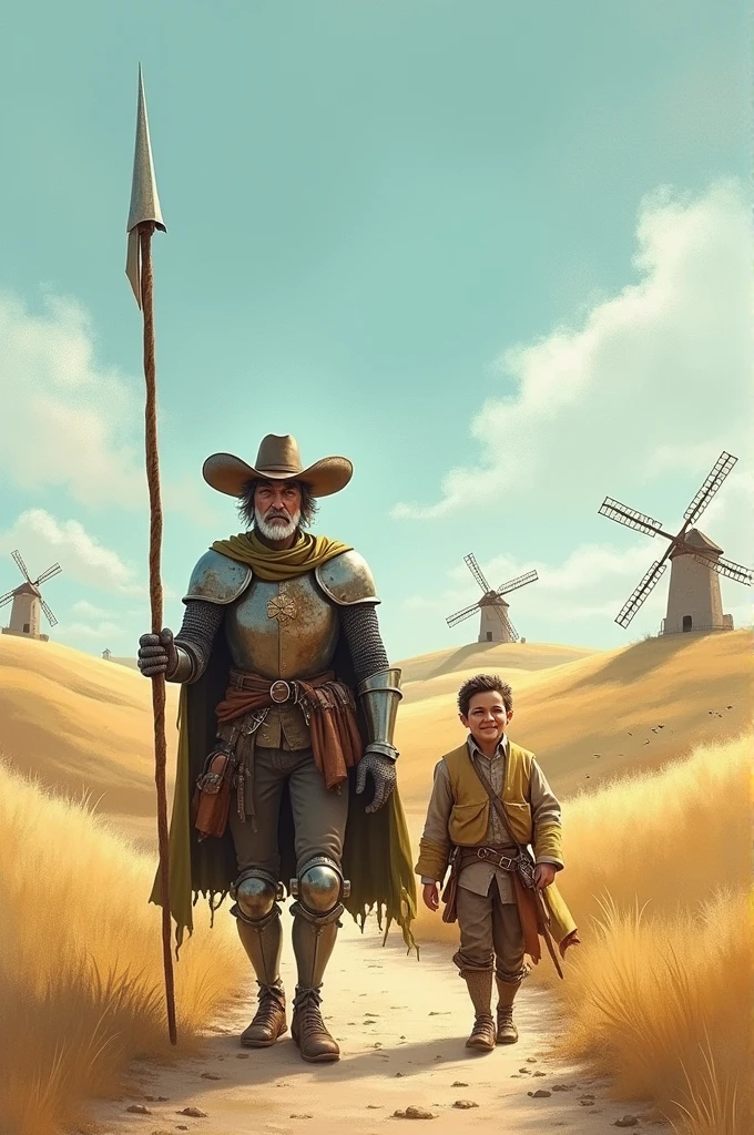 Don Quixote and Sancho Panza with simple and detailed strokes