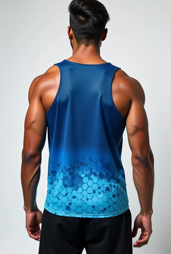 Men's tank top with blue honeycomb gradient back