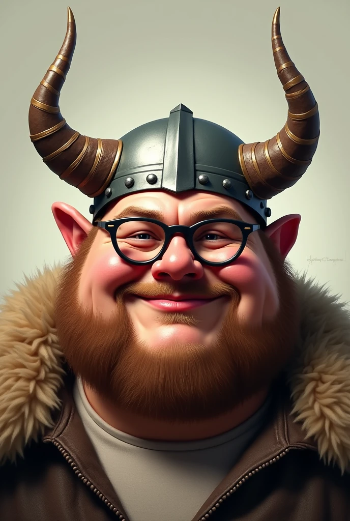 Face of a fat man with glasses and Viking horns