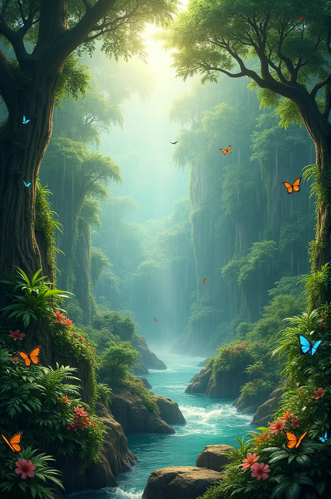 Make 4K quality picture of a heavenly beautiful rainforest