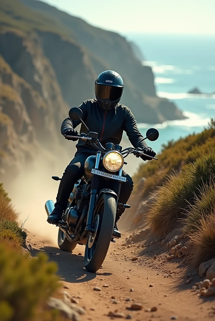 motorcyclist riding a Honda CG 160 motorcycle. seen from coasts, In the wilderness.