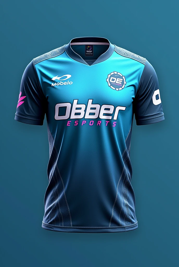 Creat a esports jersey with OE LOGO IN RIGHT TOP .WRITE OBBER ESPORTS IN MIDDLE .make it color like mountain and its matching .color like mountain .donot make mountain in jersey.place pubg mobile logo in left top of jesey.make icy color jersey .write obber esports in middle OE LOGO IN RIGHT TOP WITH BEST DESIGNE . .make jesey in icy and its matching color with best designe .pubg mobile