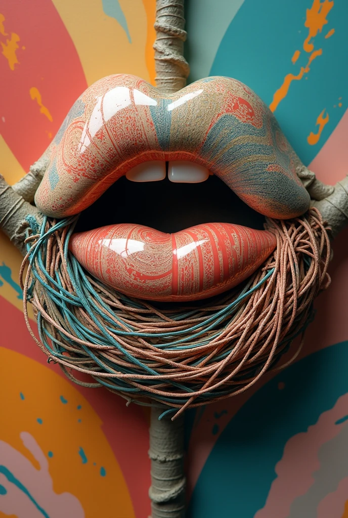 Hand crafted lippen art and nest combination in a colourful background 