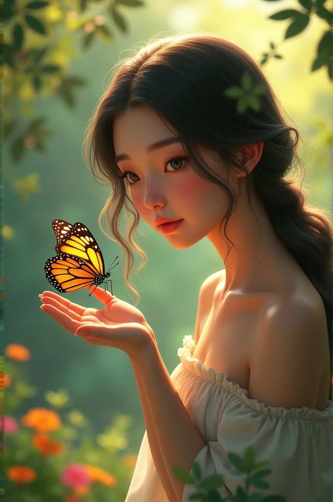 Pretty girl showing butterfly