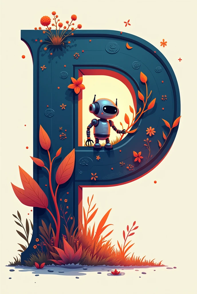 Make a letter "p" in art mode and in the gap of the p there is a chat bot in illustration