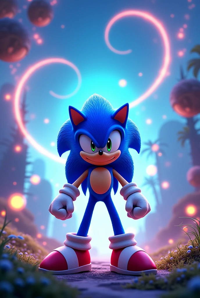 Sonic the Hedgehog wallpaper in the planet of the will-o'-the-wisps. He's on his feet. 