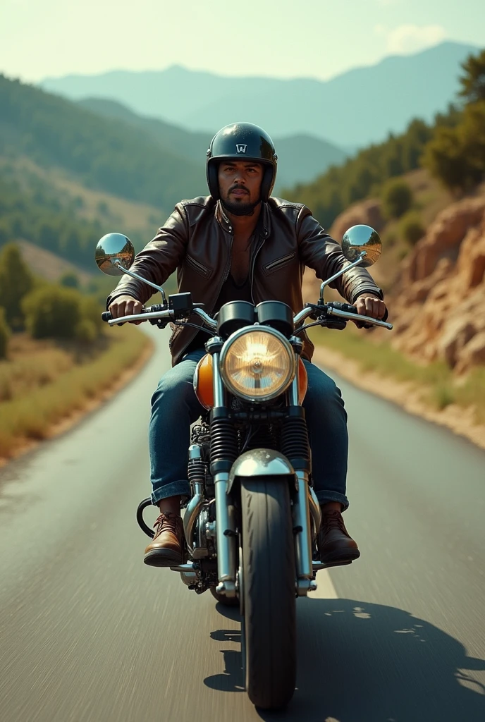 motorcyclist riding a Honda CG 160 motorcycle. view from above.