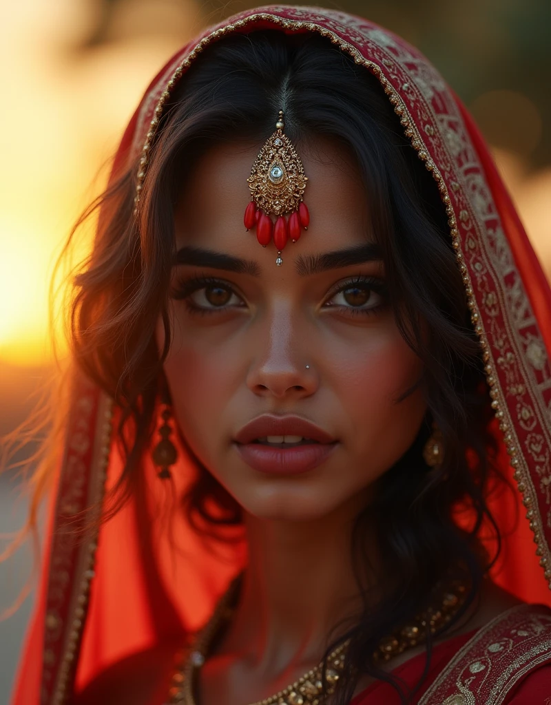 beautiful detailed eyes, beautiful detailed lips, extremely detailed eyes and face, long eyelashes, 1girl, 1man, indian woman in tight saree, sexy saree, muscular african man, full body, outdoor, front pose, dynamic lighting, golden hour, vivid colors, cinematic, epic scale, hyper detailed, (best quality,4k,8k,highres,masterpiece:1.2),ultra-detailed,(realistic,photorealistic,photo-realistic:1.37)